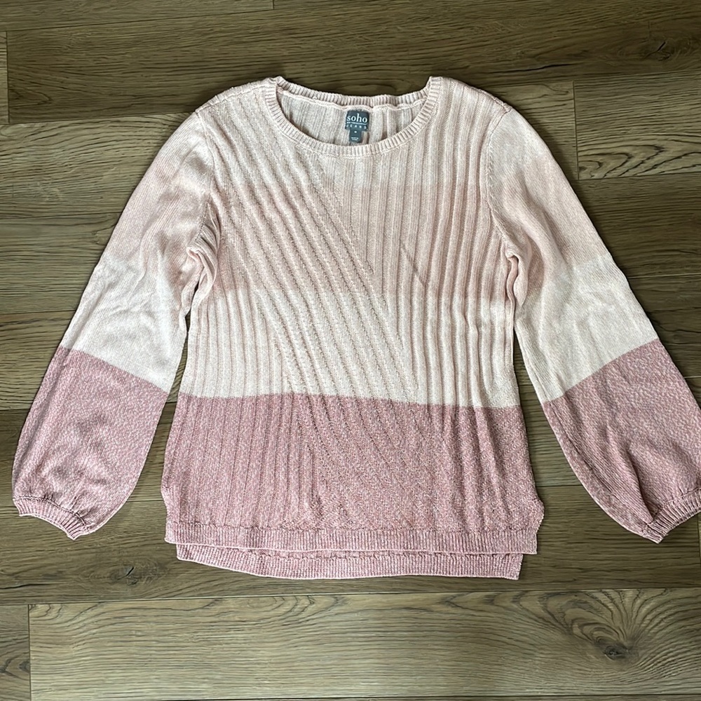 Pink ombré colorblock knit sweater